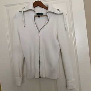 Beautiful Cotton White Sailor Zip up Sweater by Lauren Cute buttenhole design o…